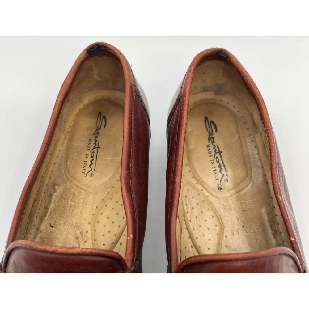 Santoni Brown Leather Penny Loafers Men’s Size 9D Dress Shoes Made In Italy - Picture 9 of 11